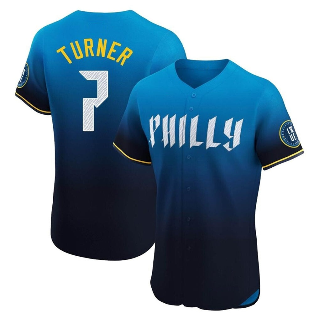 Odoa P.Phillies #7 Trea Turner Player Blue City Connect Home Limited Elite Stitched Jerseys