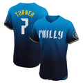 Odoa P.Phillies #7 Trea Turner Player Blue City Connect Home Limited Elite Stitched Jerseys