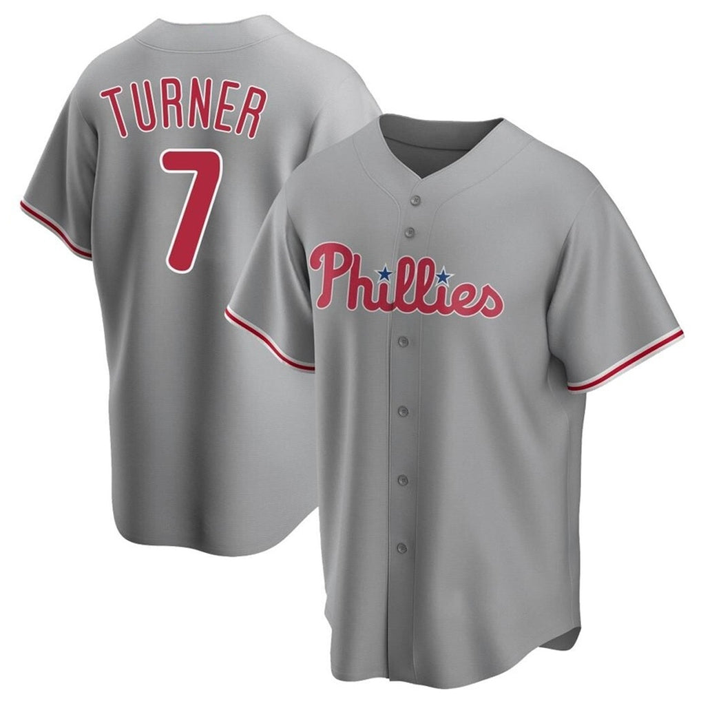 Odoa P.Phillies #7 Trea Turner Player Gray Home Game Stitched Jerseys