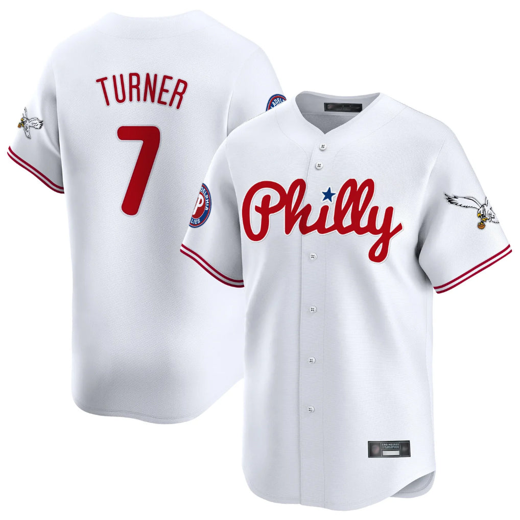 Odoa P.Phillies #7 Trea Turner Player White Phillies & Eagles Vapor Premier Limited Stitched Jerseys