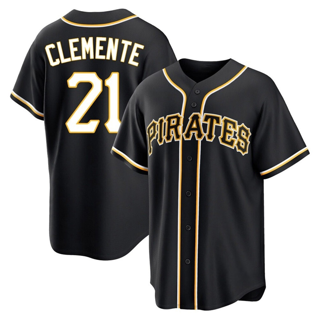 Odoa P.Pirates #21 Roberto Clemente Player Black Fashion Out Home Game Stitched Jerseys