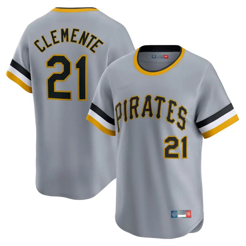 Odoa P.Pirates #21 Roberto Clemente Player Gray Throwback Cooperstown Collection Limited T-shirt Stitched Jerseys