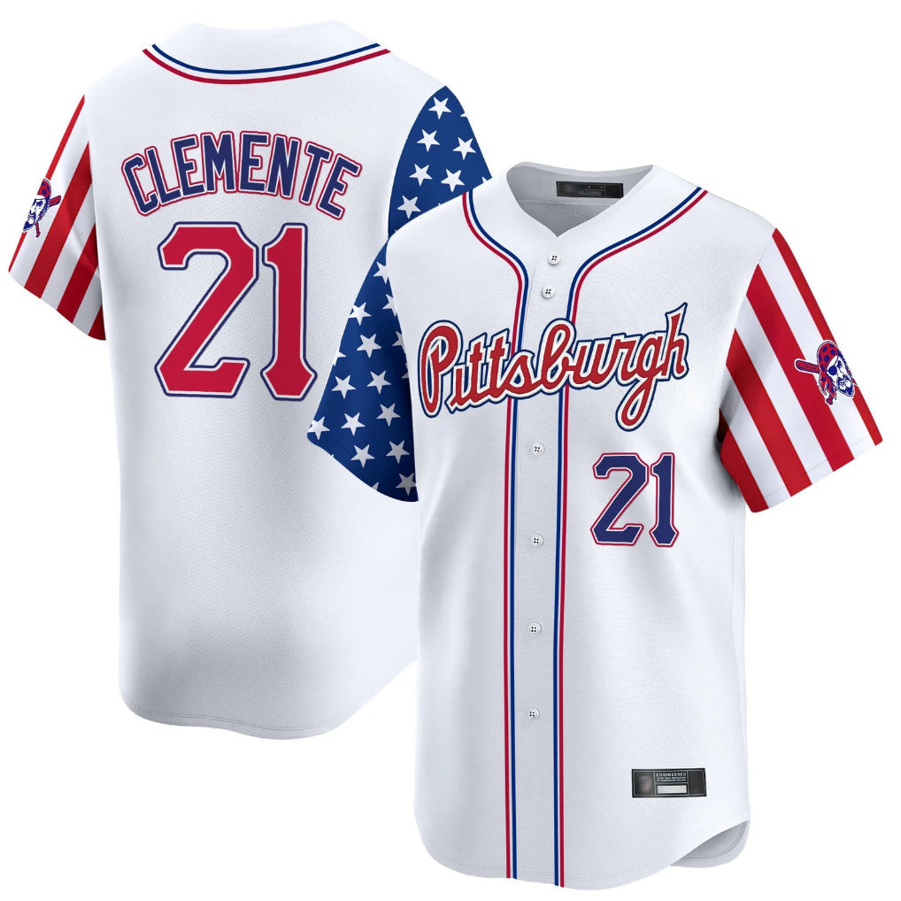 Odoa P.Pirates #21 Roberto Clemente Player White 2025 Independence Day Vapor Premier Limited Stitched Jerseys