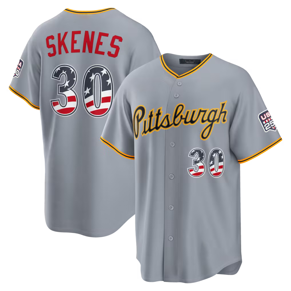 Odoa P.Pirates #30 Paul Skenes Gray USA 250 Fourth of July Road Stadium Jersey