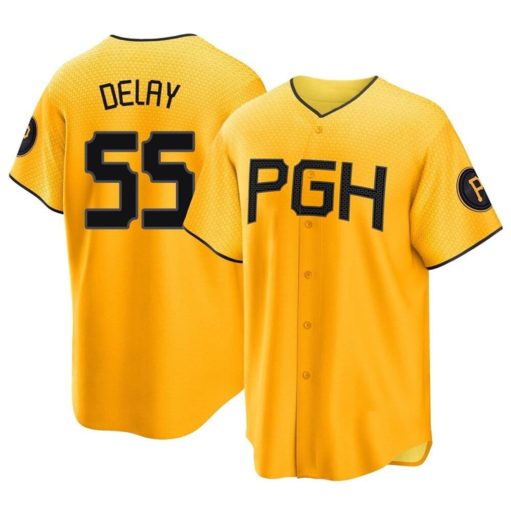 Odoa P.Pirates #55 Jason Delay Player Gold City Connect Home Game Stitched Jerseys