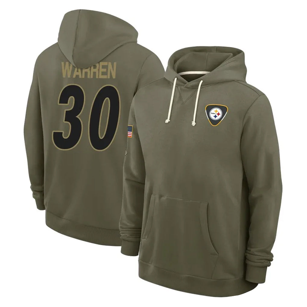 Odoa P.Steelers #30 Jaylen Warren Player Olive Salute to Service Pullover Hoodies Limited Stitched Jerseys
