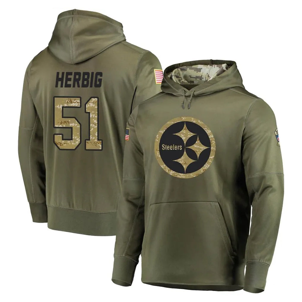 Odoa P.Steelers #51 Nick Herbig Player Olive Salute to Service Pullover Hoodie Home Game Stitched Jerseys