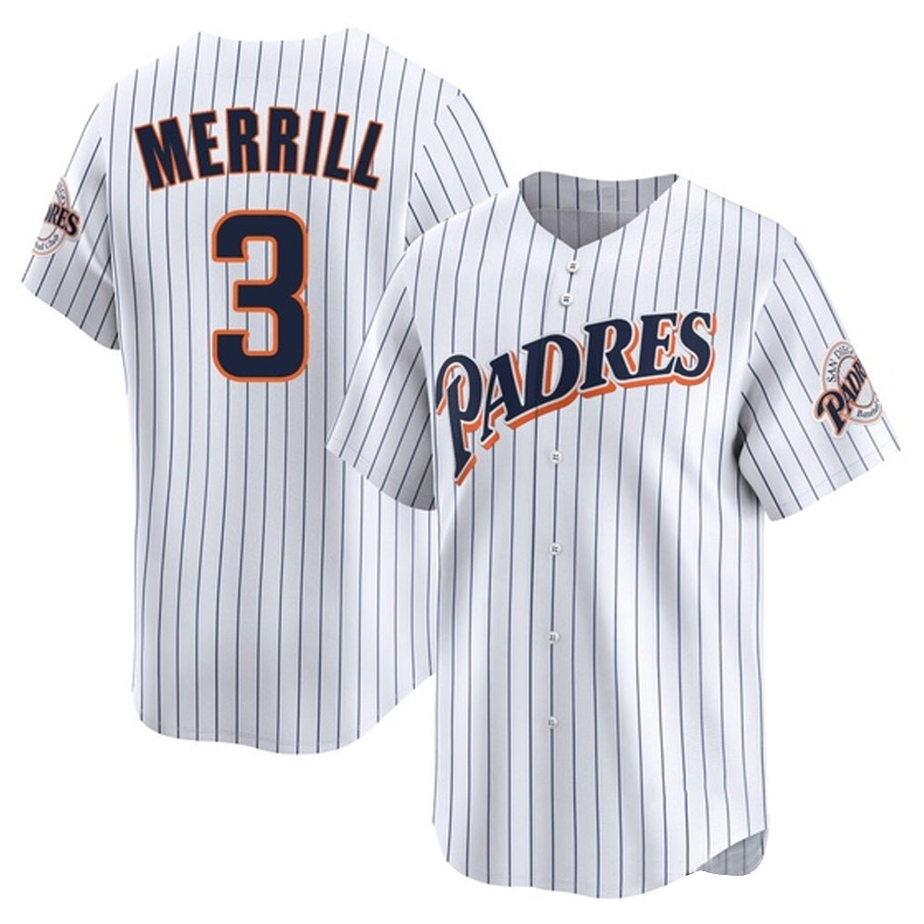 Odoa S.Diego Padres #3 Jackson Merrill Player White Cooperstown Collection Limited Home Stitched Jerseys
