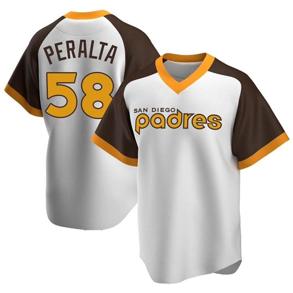 Odoa S.Diego Padres #58 Wandy Peralta Player White Home Cooperstown Collection Replica Game Stitched Jerseys