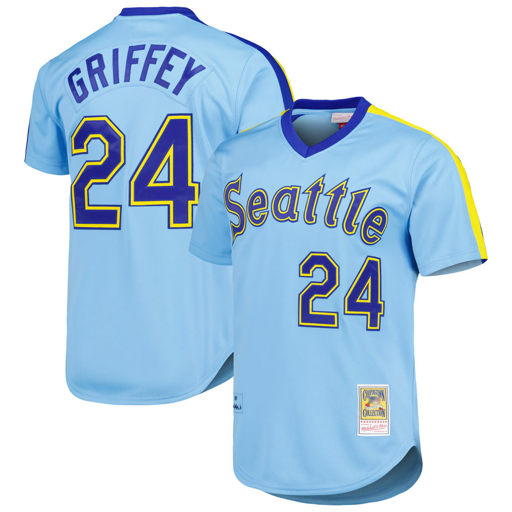 Odoa S.Mariners #24 Ken Griffey Jr Player Light Blue Mitchell & Ness Cooperstown Collection Game Stitched Jerseys