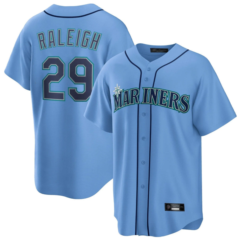 Odoa S.Mariners #29 Cal Raleigh Player Light Blue Home Game Stitched Jerseys