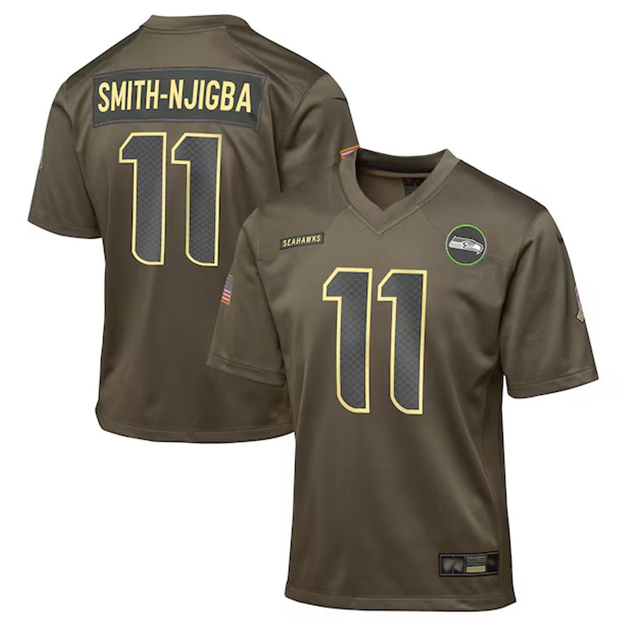 Odoa S.Seahawks #11 Jaxon Smith-Njigba Player Olive Salute to Service Game Stitched Jerseys