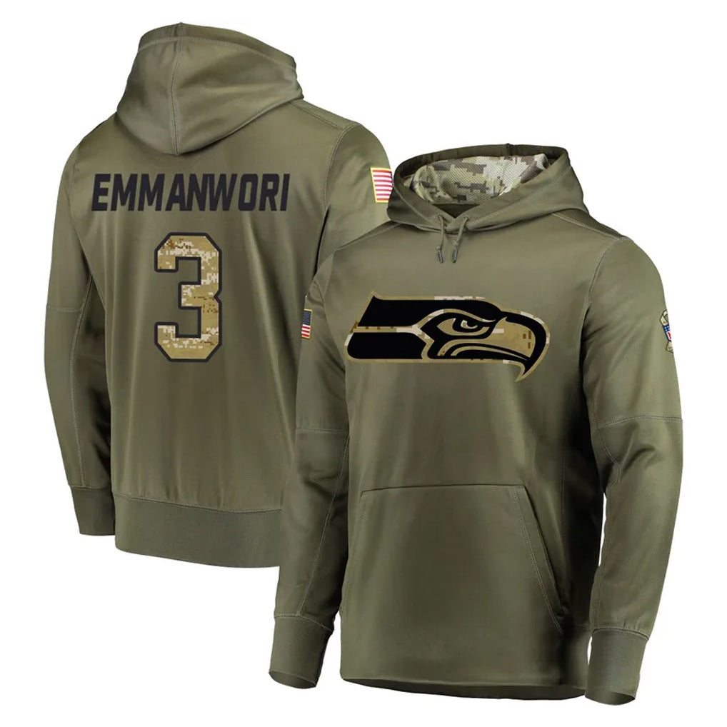 Odoa S.Seahawks #3 Nick Emmanwori Player Olive Salute to Service Pullover Hoodie Home Game Stitched Jerseys