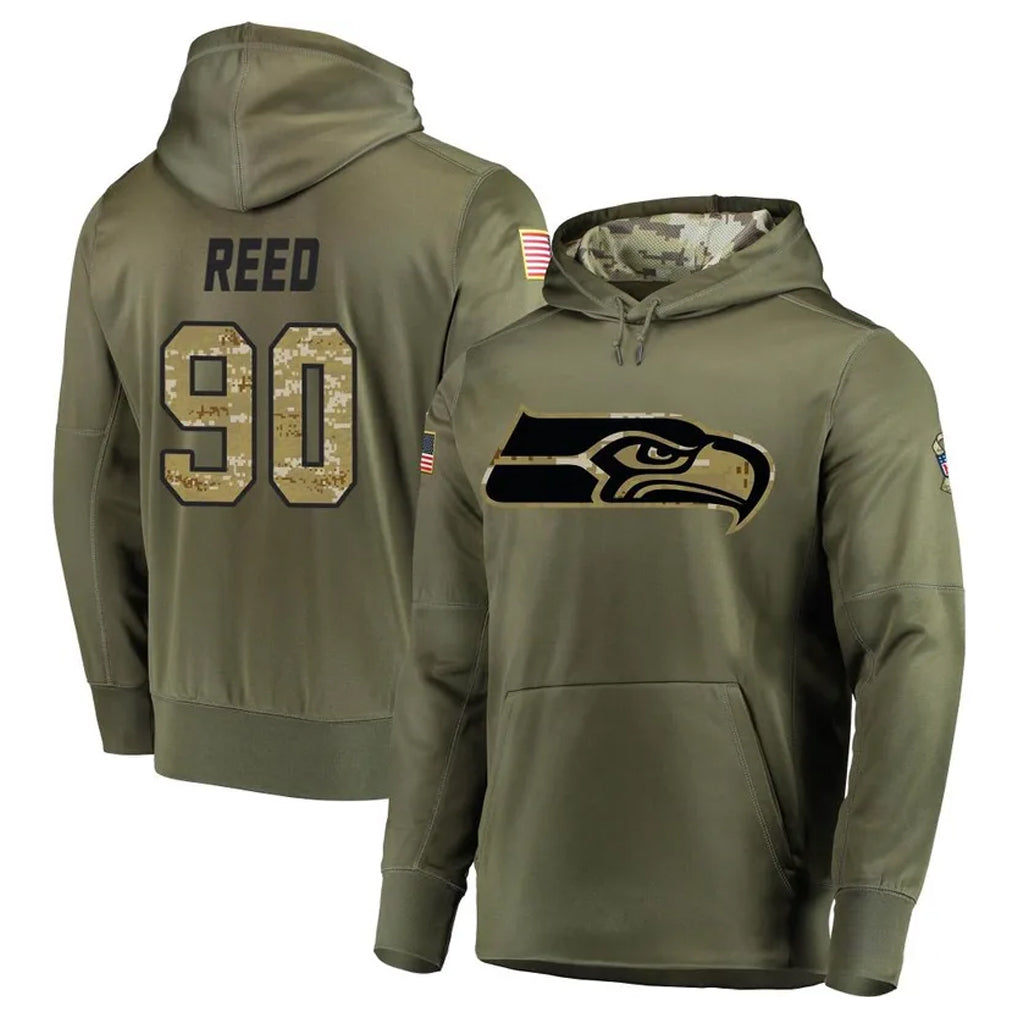Odoa S.Seahawks #90 Jarran Reed Player Olive Salute to Service Pullover Hoodie Home Game Stitched Jerseys