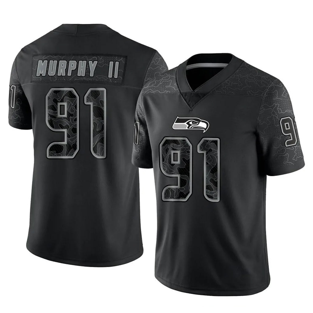 Odoa S.Seahawks #91 Byron Murphy II Player Black Limited Reflective Home Game Stitched Jerseys
