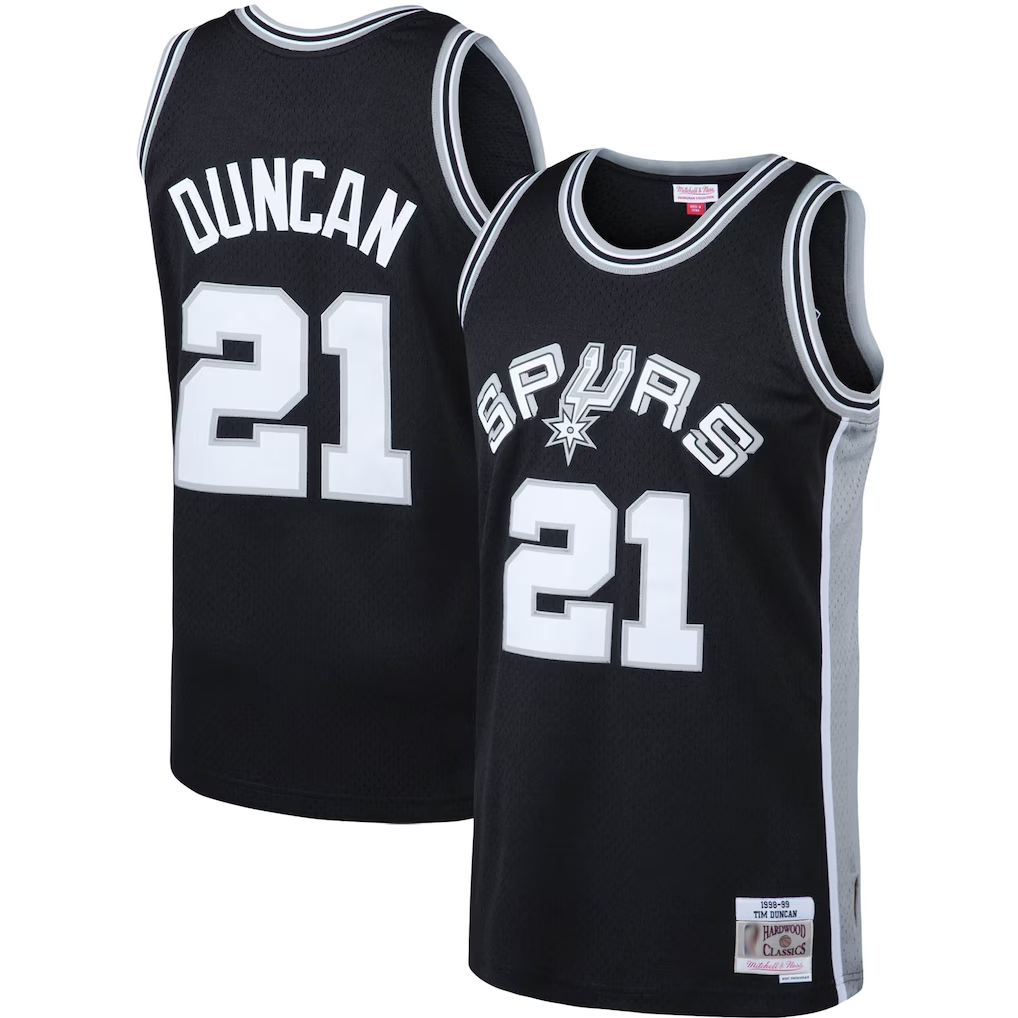 Odoa SA.Spurs #21 Tim Duncan Mitchell & Ness Black 199899 Big & Tall Hardwood Classics Swingman Stitched Jerseys