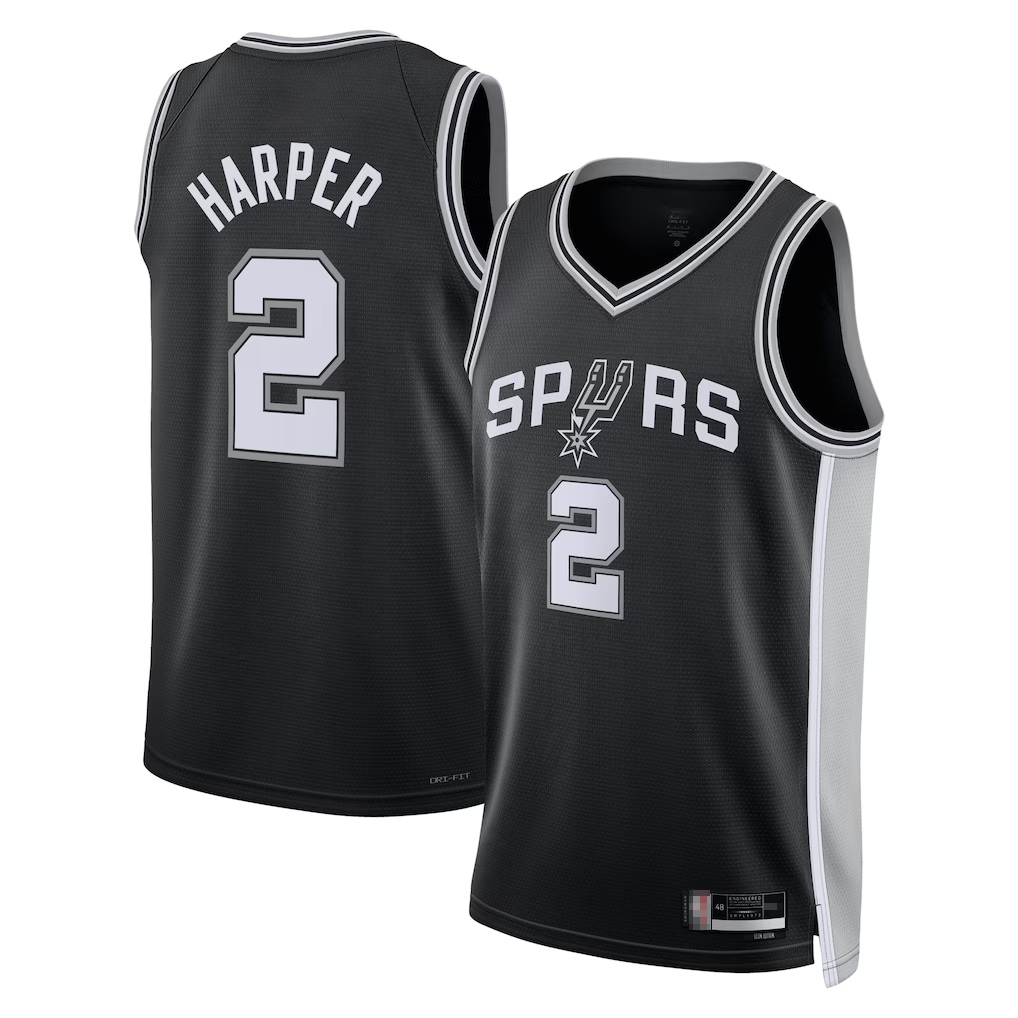 Odoa SA.Spurs #2 Dylan Harper Black 2025 NBA Draft First Round Pick Swingman Stitched Jerseys- Icon Edition