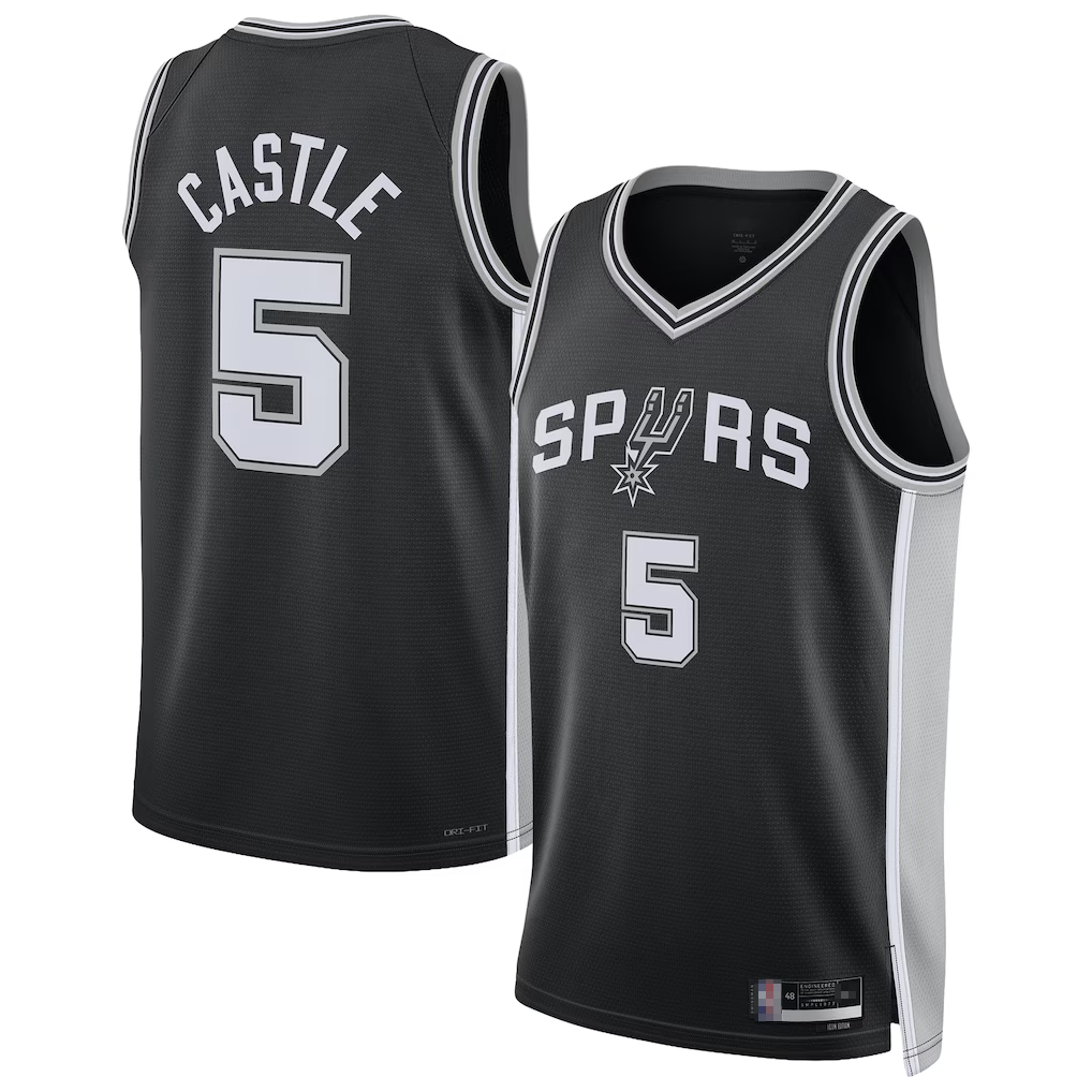 Odoa SA.Spurs #5 Stephon Castle Black Swingman Stitched Jerseys- Icon Edition