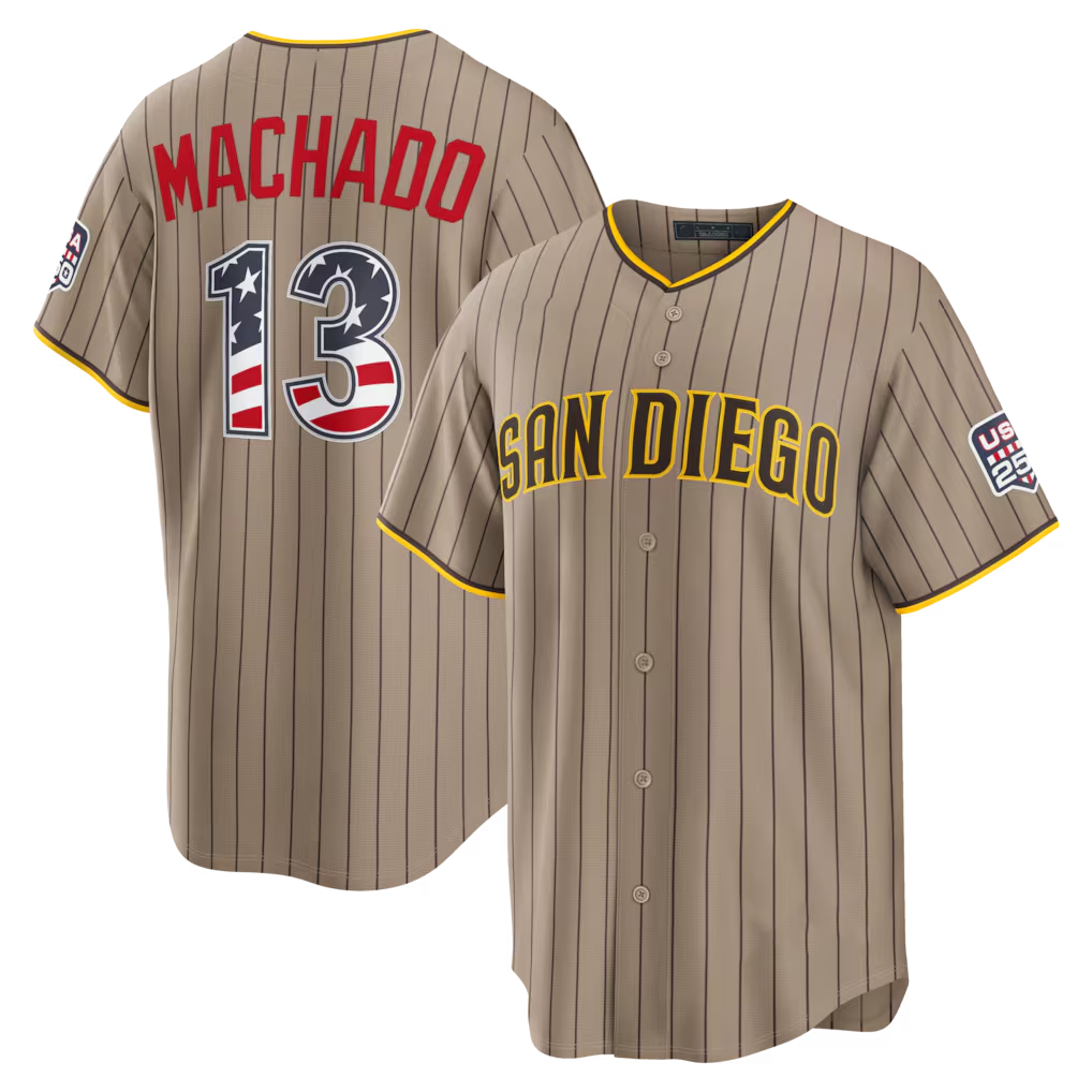 Odoa SD.Padres #13 Manny Machado Sand USA 250 Fourth of July Alternate Stadium Jersey