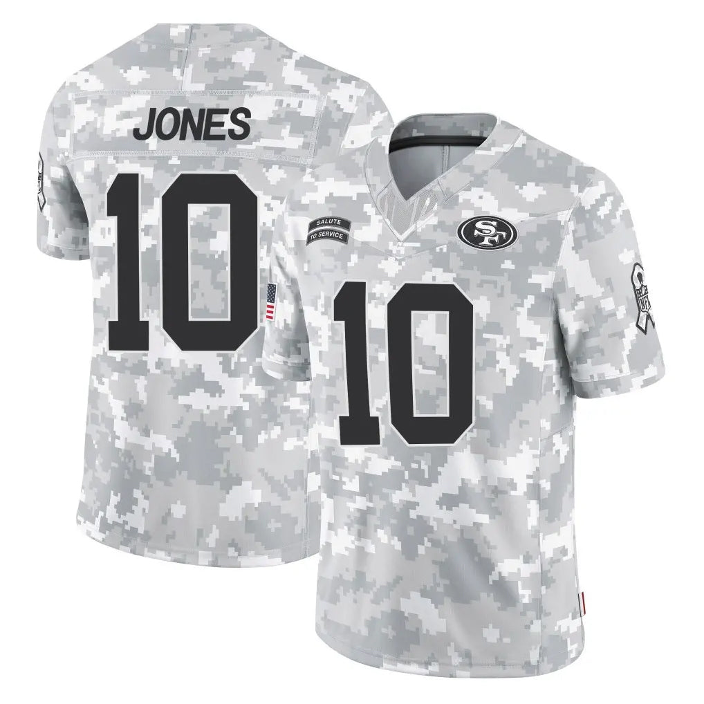 Odoa SF.49ers #10 Mac Jones Player Arctic Camo Limited Salute To Service Home Game Stitched Jerseys