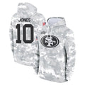 Odoa SF.49ers #10 Mac Jones Player Arctic Camo Limited Salute to Service Pullover Hoodies Game Stitched Jerseys