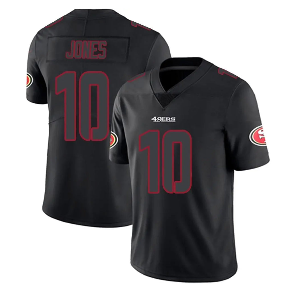 Odoa SF.49ers #10 Mac Jones Player Black Limited Reflective Home Game Stitched Jerseys