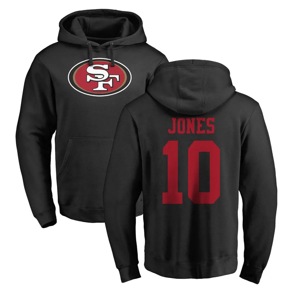 Odoa SF.49ers #10 Mac Jones Player Black LOGO Pullover Hoodies Home Game Stitched Jerseys