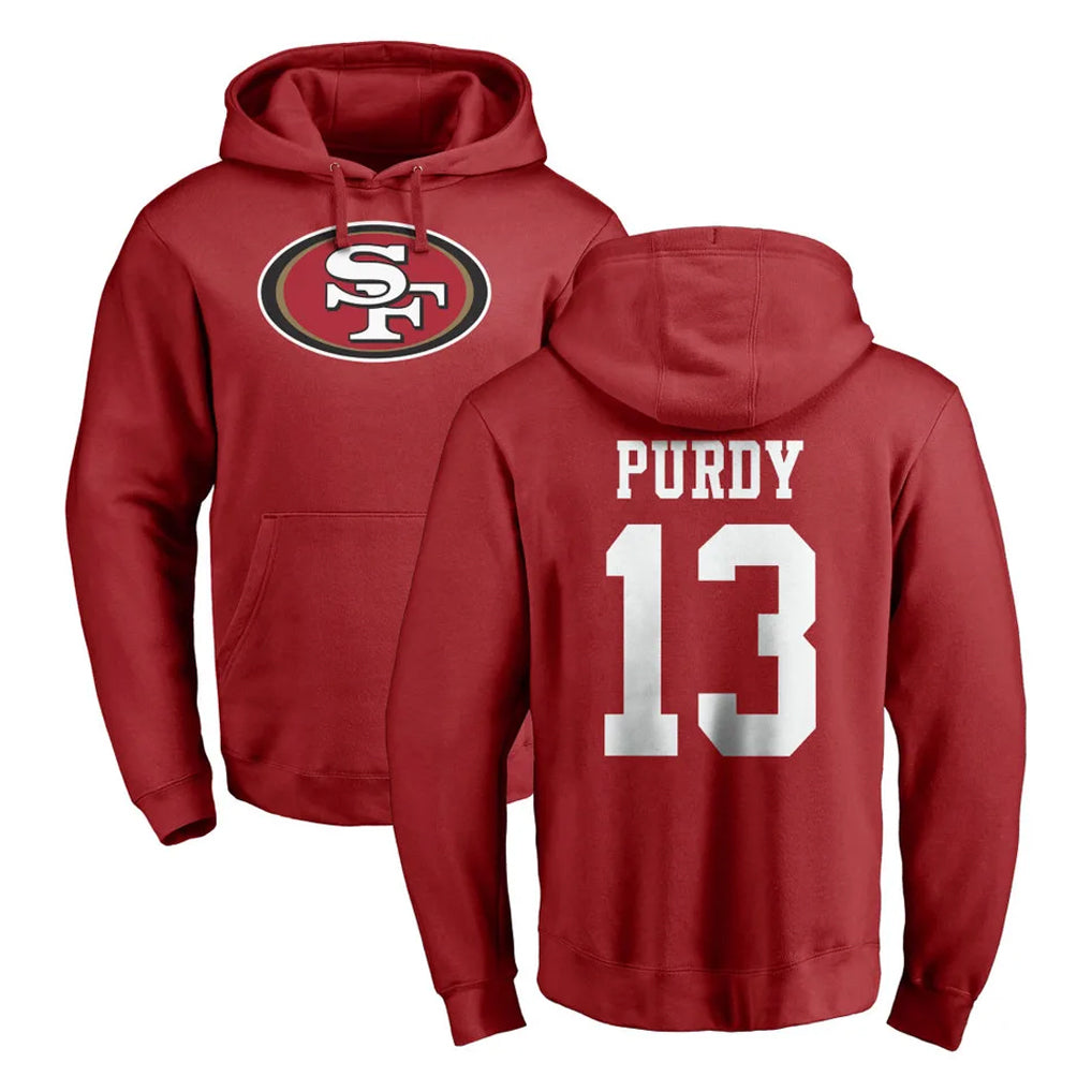 Odoa SF.49ers #13 Brock Purdy Player Red LOGO Pullover Hoodies Home Game Stitched Jerseys