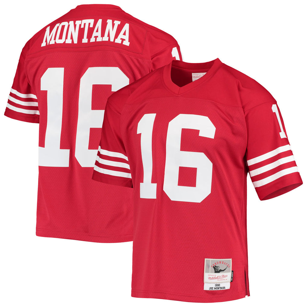 Odoa SF.49ers #16 Joe Montana Player Mitchell & Ness Legacy Replica Scarlet Stitched Jerseys