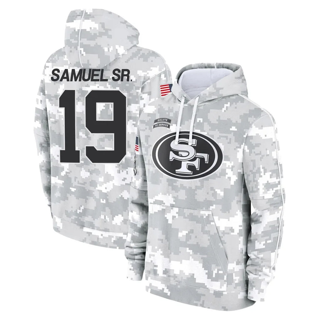 Odoa SF.49ers #19 Deebo Samuel Sr. Player Arctic Camo Limited Salute to Service Pullover Hoodies Game Stitched Jerseys