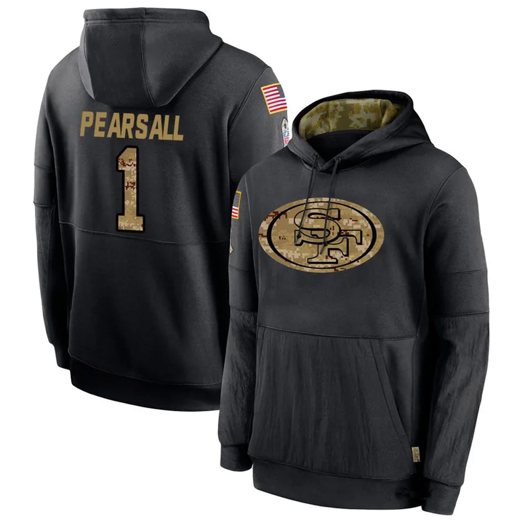 Odoa SF.49ers #1 Ricky Pearsall Player Black Salute To Service Hoodie Player Stitched Jerseys
