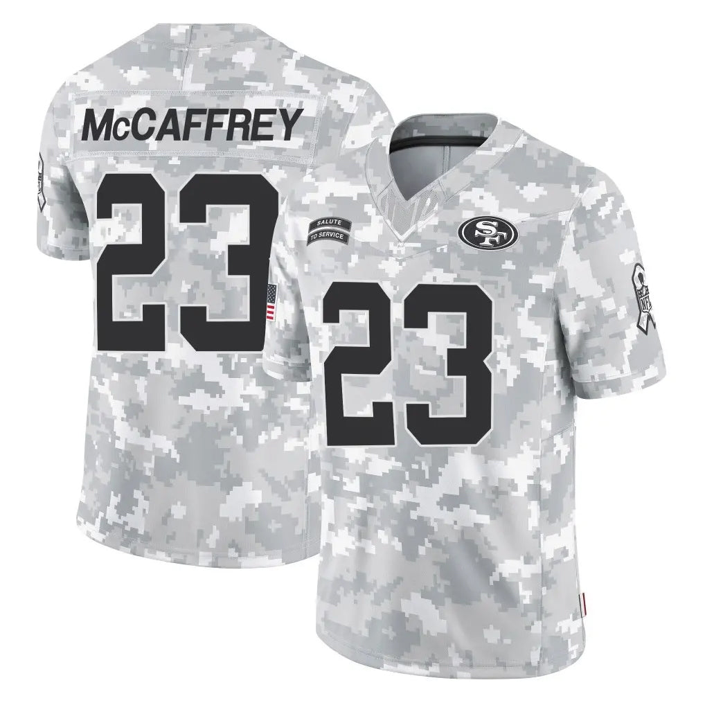 Odoa SF.49ers #23 Christian McCaffrey Player Arctic Camo Limited Salute To Service Home Game Stitched Jerseys
