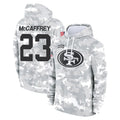 Odoa SF.49ers #23 Christian McCaffrey Player Arctic Camo Limited Salute to Service Pullover Hoodies Game Stitched Jerseys