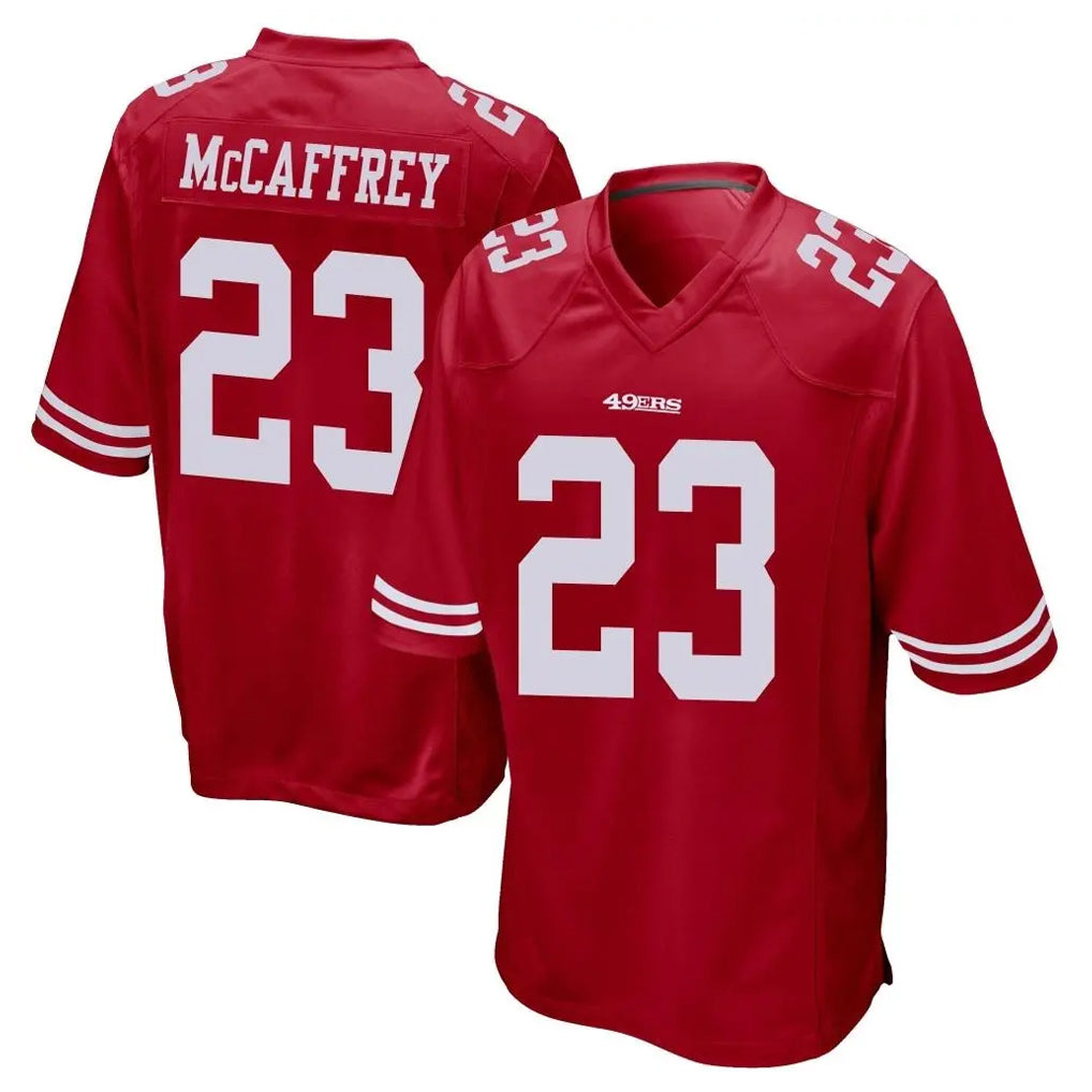 Odoa SF.49ers #23 Christian McCaffrey Player Red Home Game Stitched Jerseys
