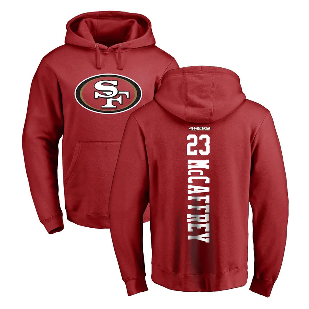 Odoa SF.49ers #23 Christian McCaffrey Player Red LOGO Pullover Hoodies Home Game Stitched Jerseys