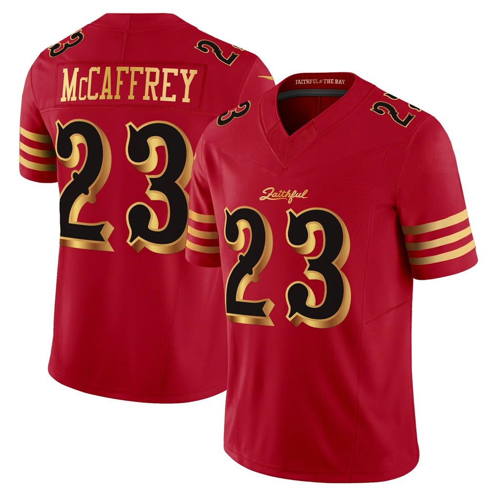 Odoa SF.49ers #23 Christian McCaffrey Player Red Rivalries Vapor Limited Home Game Stitched Jerseys
