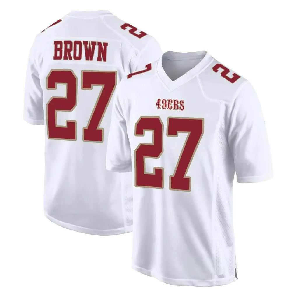 Odoa SF.49ers #27 Ji'Ayir Brown Player White Fashion Home Game Stitched Jerseys