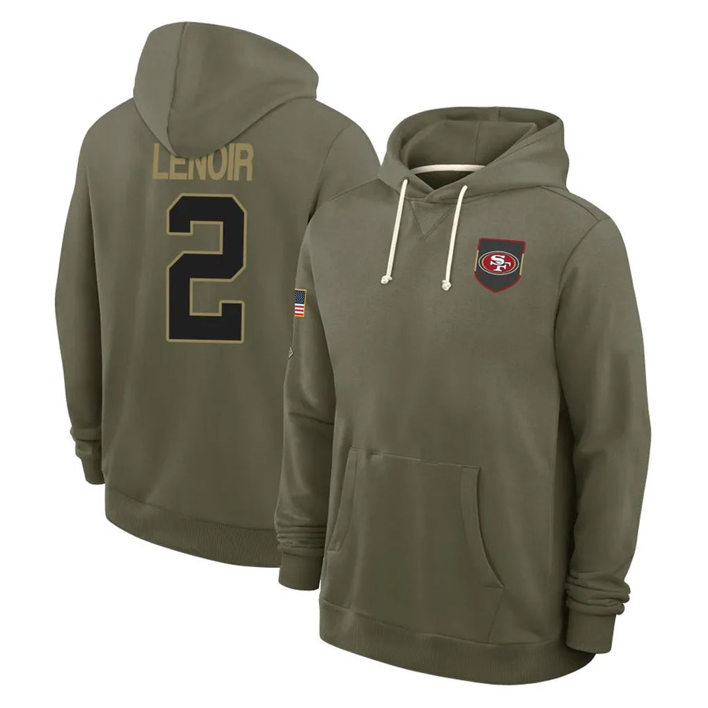 Odoa SF.49ers #2 Deommodore Lenoir Player Olive Salute to Service Pullover Hoodies Limited Stitched Jerseys