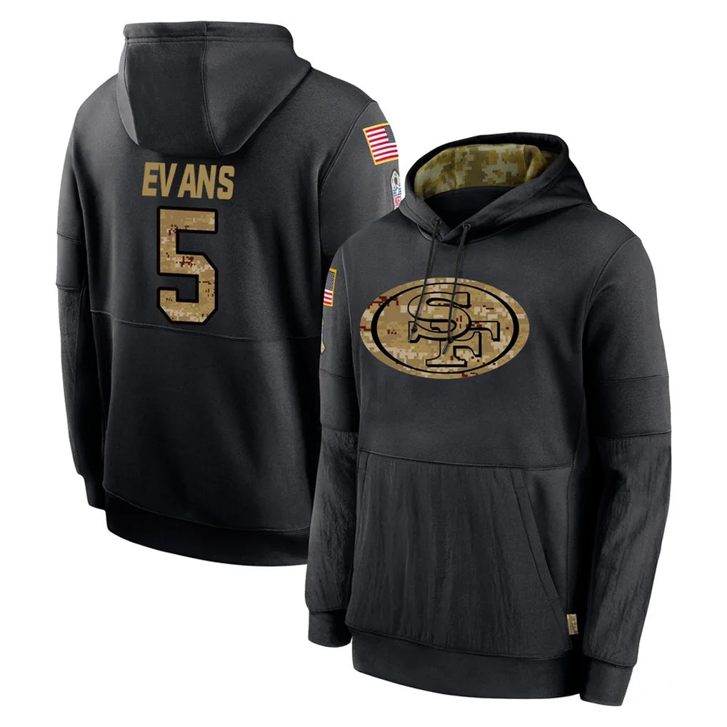 Odoa SF.49ers #5 Mike Evans Player Black Salute to Service Sideline Performance Pullover Hoodies Home Game Stitched Jerseys