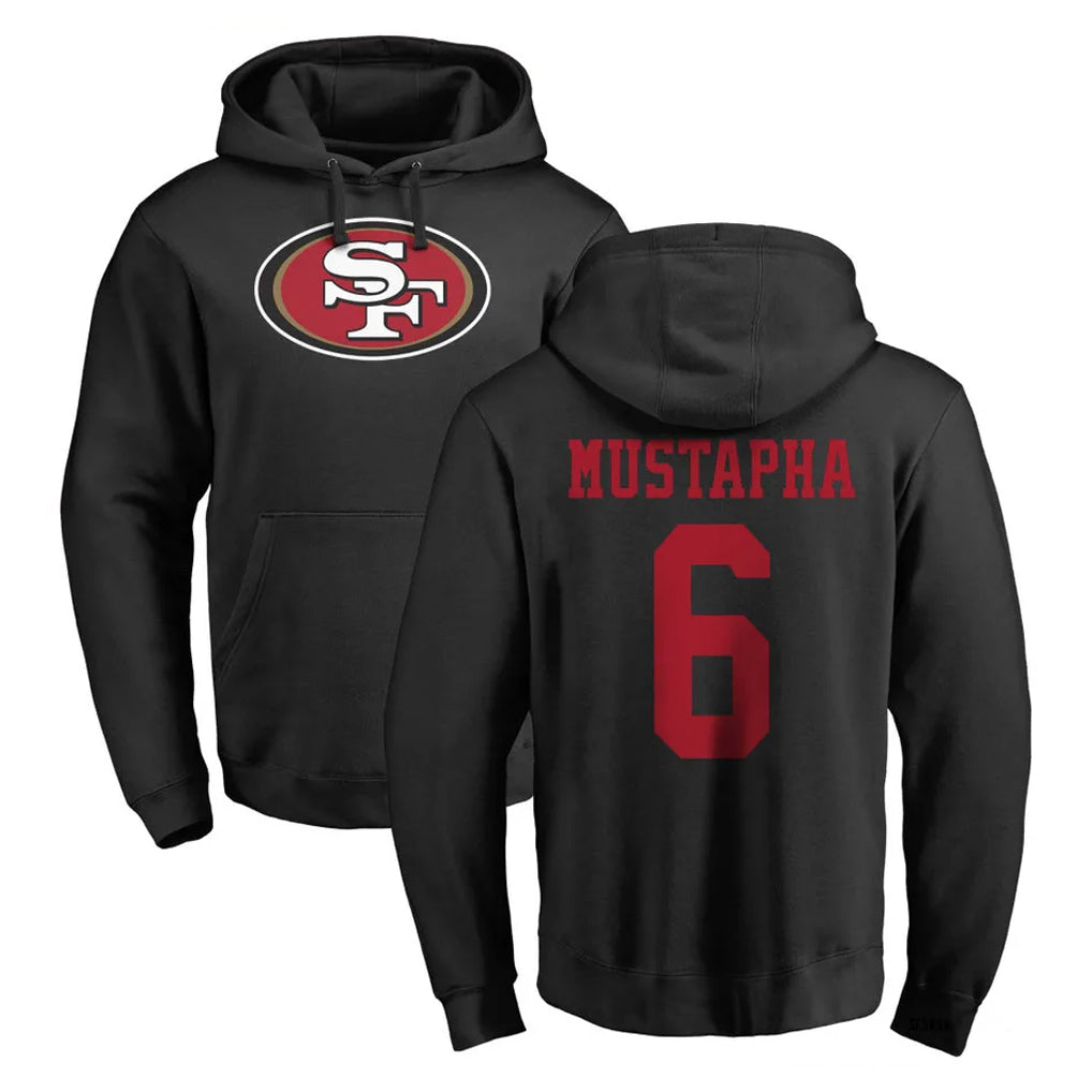 Odoa SF.49ers #6 Malik Mustapha Player Black LOGO Pullover Hoodies Home Game Stitched Jerseys