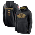 Odoa SF.49ers #6 Malik Mustapha Player Black Salute to Service Sideline Performance Pullover Hoodies Home Game Stitched Jerseys