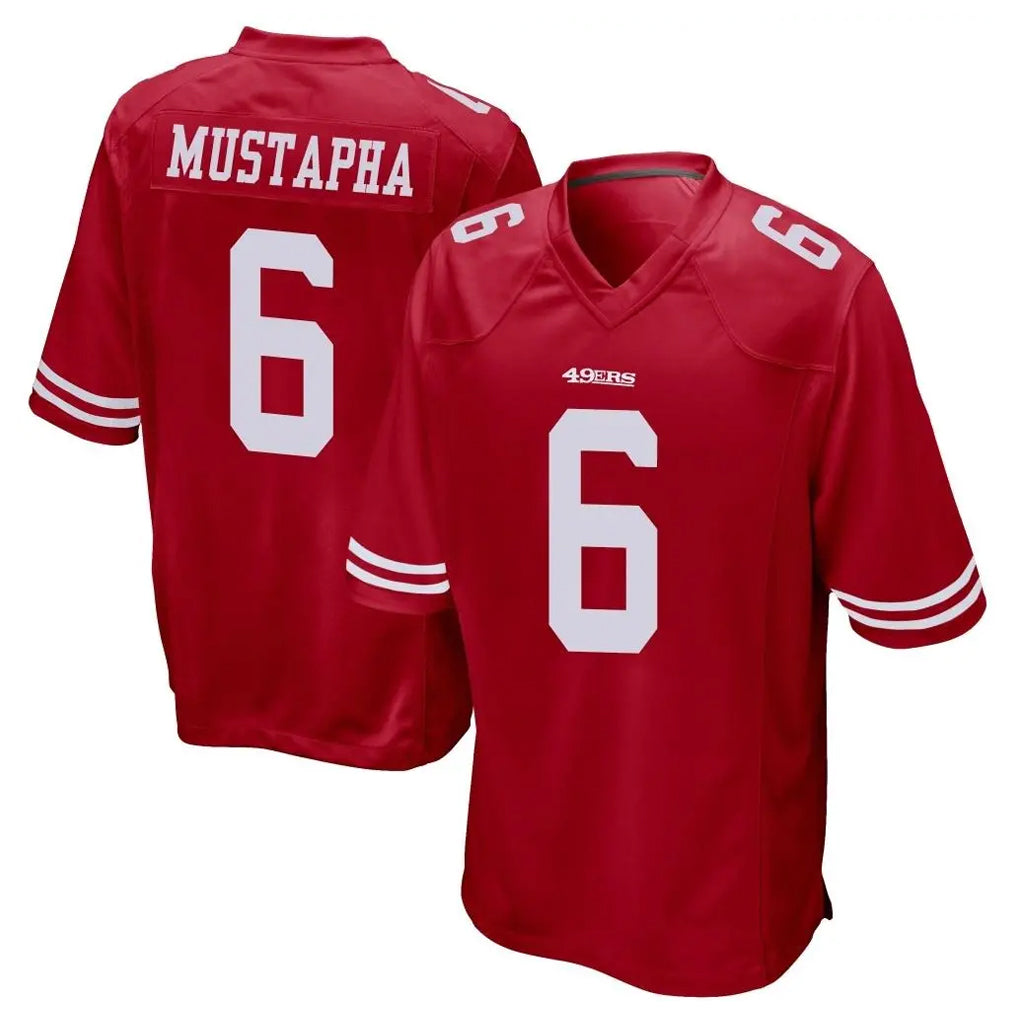 Odoa SF.49ers #6 Malik Mustapha Player Red Home Game Stitched Jerseys