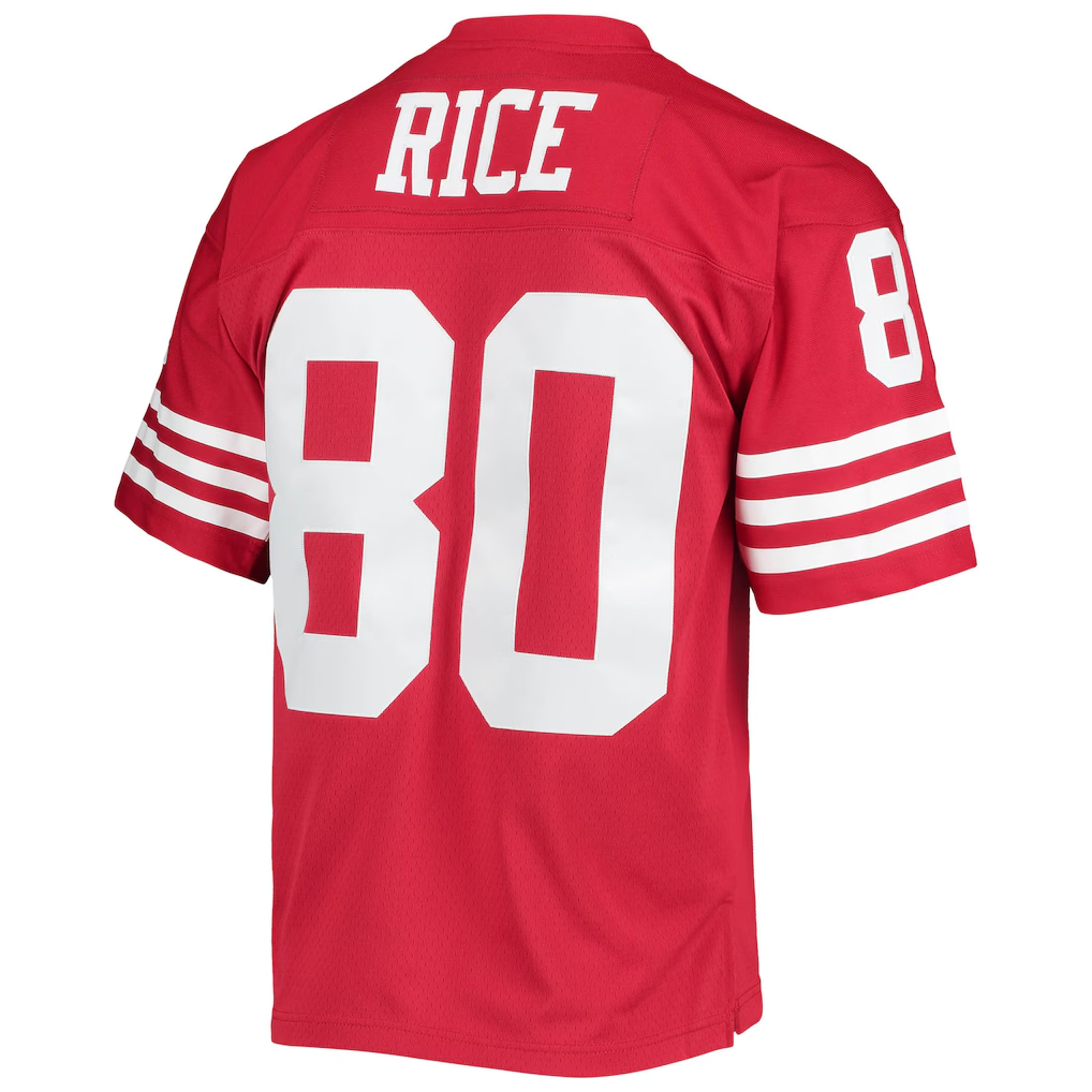 Odoa SF.49ers #80 Jerry Rice Mitchell & Ness Scarlet Legacy Replica Jersey Stitched Puhic Game Jerseys