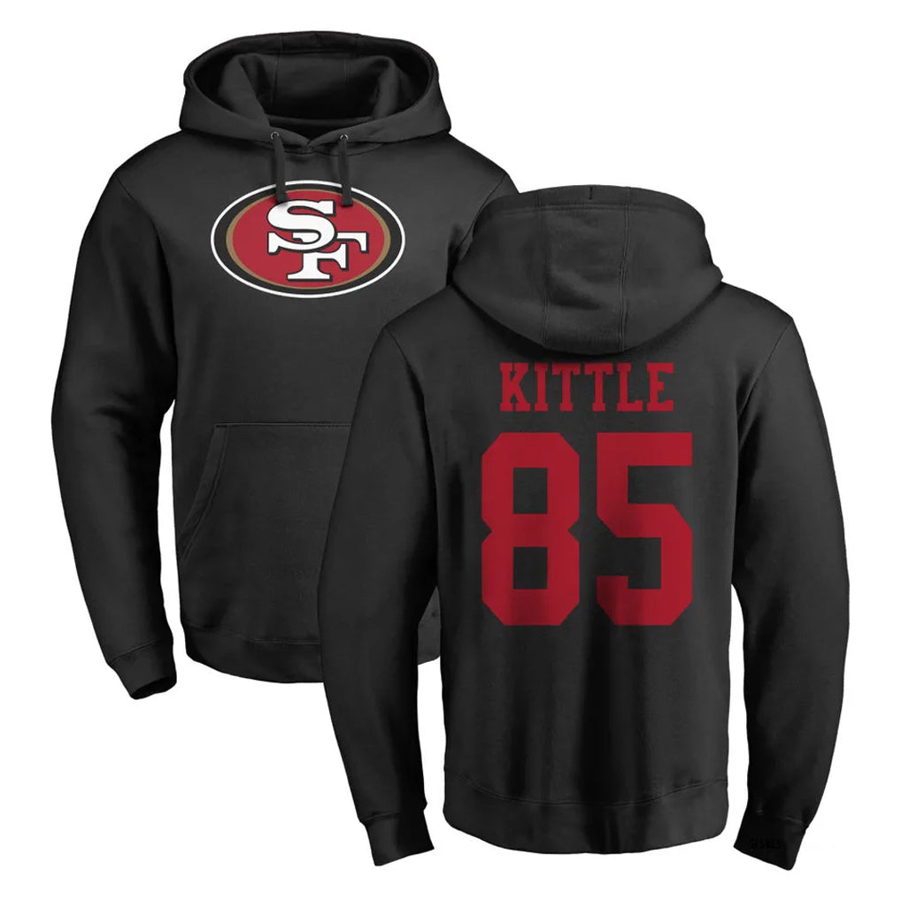 Odoa SF.49ers #85 George Kittle Player Black LOGO Pullover Hoodies Home Game Stitched Jerseys