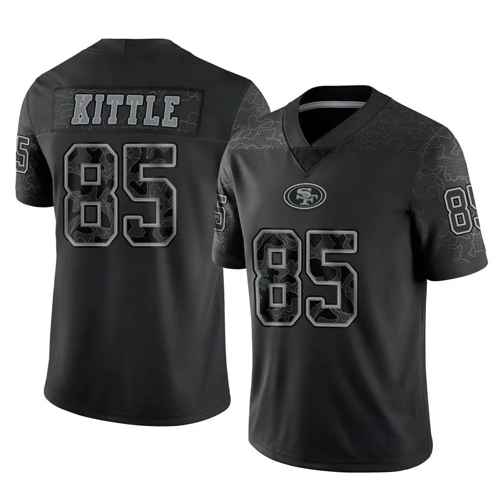 Odoa SF.49ers #85 George Kittle Player Black Limited Reflective Home Game Stitched Jerseys