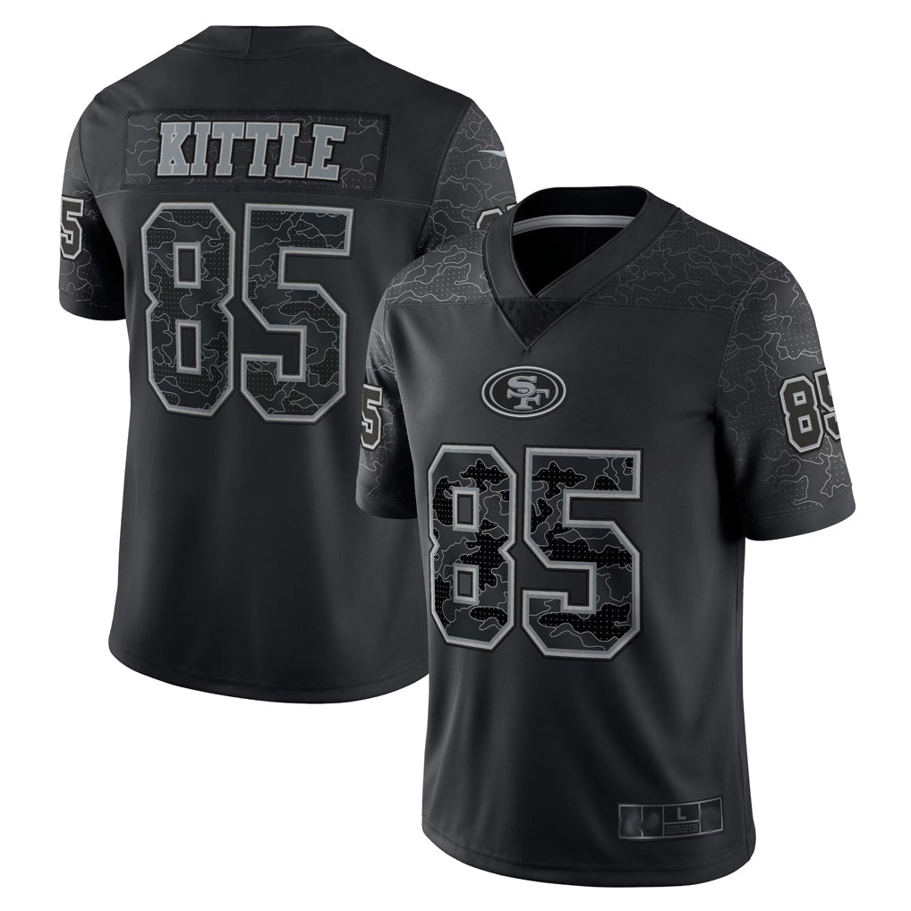 Odoa SF.49ers #85 George Kittle Player Black RFLCTV Limited Stitched Jerseys