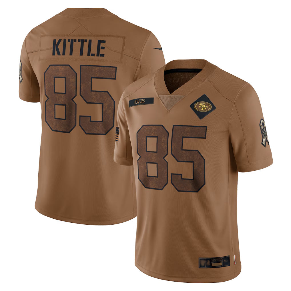Odoa SF.49ers #85 George Kittle Player Brown Salute To Service Limited Stitched Jerseys