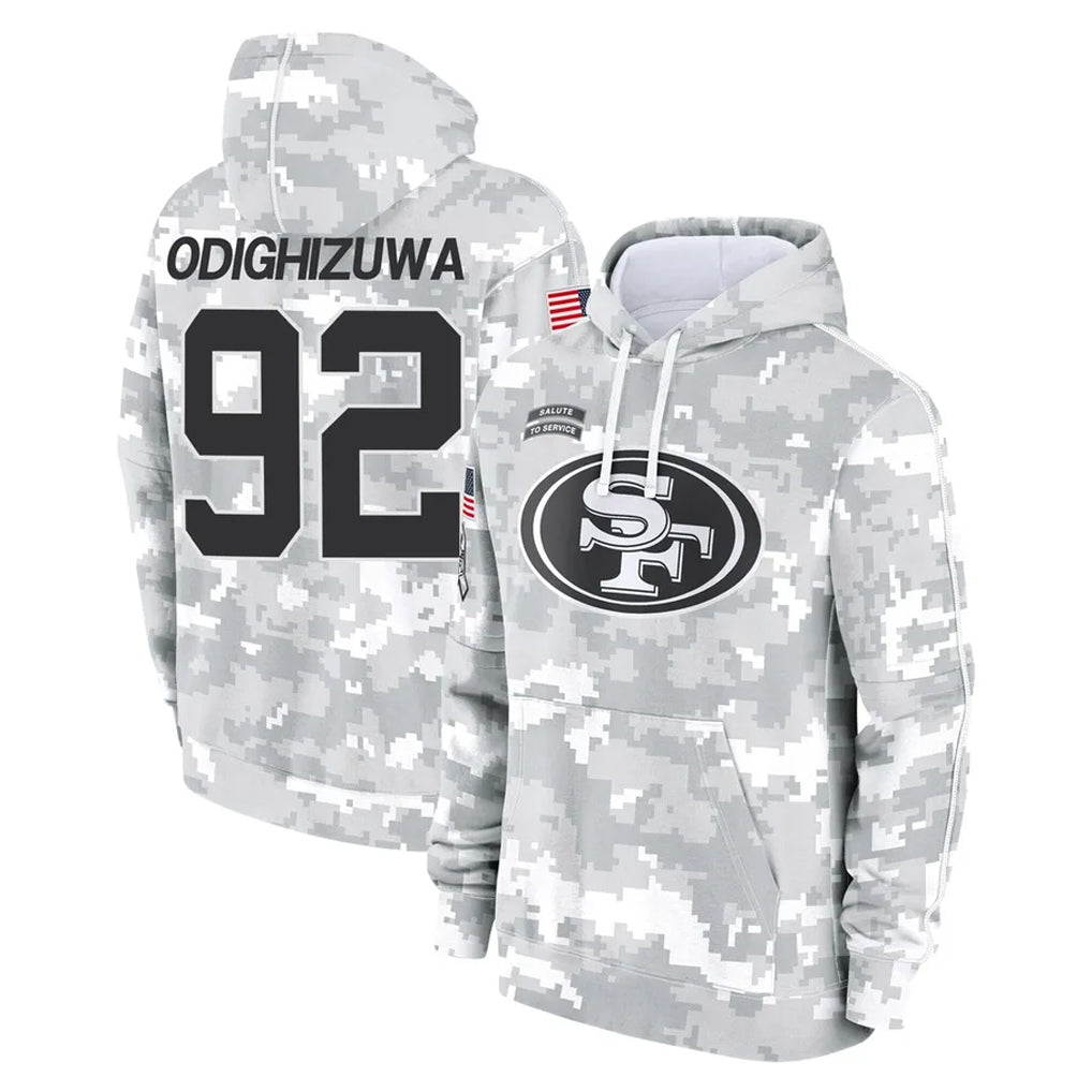 Odoa SF.49ers #92 Osa Odighizuwa Player Arctic Camo Limited Salute to Service Pullover Hoodies Game Stitched Jerseys