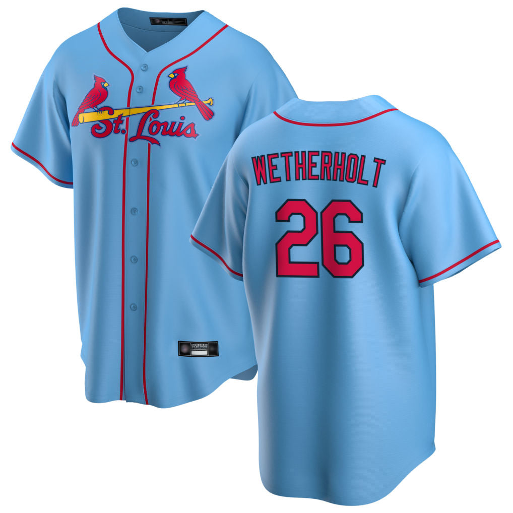 Odoa St. Louis Cardinals #26 JJ Wetherholt Player Light Blue Home Game Stitched Jerseys