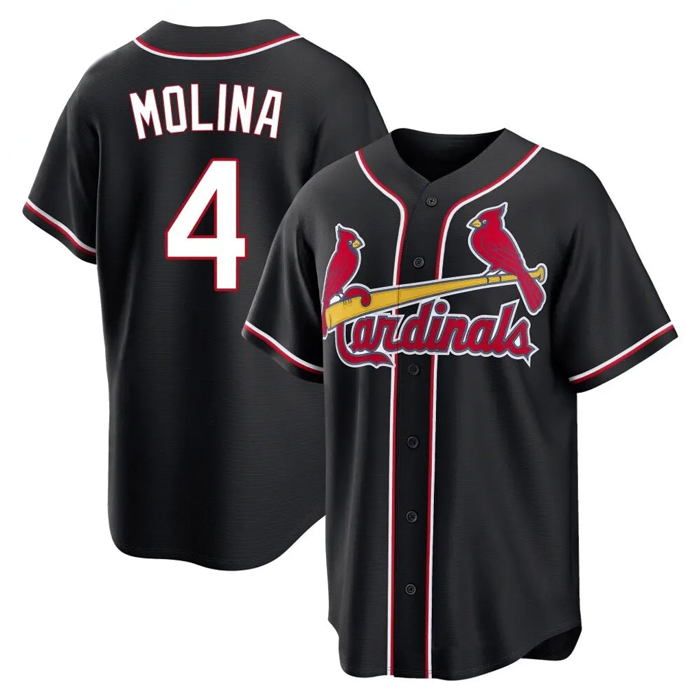 Odoa St. Louis Cardinals #4 Yadier Molina Player Black Carbon Fashio Game Stitched Jerseys